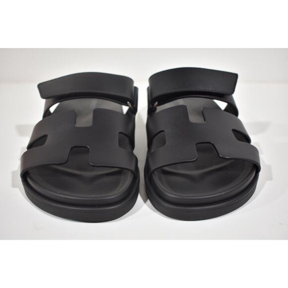 Hermes Chypre Sandal Black Calfskin Leather H Logo Strap Slide Slip On Flat 42 - Picture 5 of 12